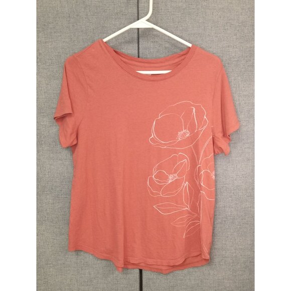 Old Navy Women's Pink, White Flower Short Sleeved Tee Size Large - Picture 1 of 5